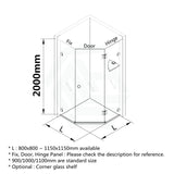 G#1(Gold) 800~1150mm Diamond Shape Shower Screen Pivot Door Brushed Gold Frameless 10mm Glass 2000mm Height