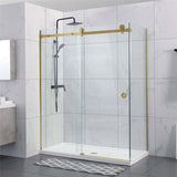 G#1(Gold) 870-1180x2000mm Brushed Gold Sliding Shower Screen L Shape Frameless Square Rail 10mm Glass Embedded Circle Handle