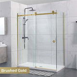 G#1(Gold) 870-1180x2000mm Brushed Gold Sliding Shower Screen L Shape Frameless Square Rail 10mm Glass Embedded Circle Handle