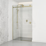 870-1180x2000mm Wall to Wall Sliding Shower Screen Frameless Variant Colour Stainless Steel Square Rail 10mm Glass Round Handle