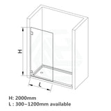 G#1(Gold) From 300 to 1200x2000mm Frameless Walk In Shower Screen Single Fixed Panel Brushed Gold Brackets 10mm Glass