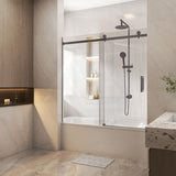 1450-1800x1600mm Bathtub Sliding Shower Screen Wall to Wall Frameless Square Handle Variant Colour
