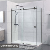M#1(Gunmetal Grey) 870-1180x2000mm Gunmetal Grey Sliding Shower Screen L Shape Frameless Square Rail 10mm Glass Embedded Circle Handle