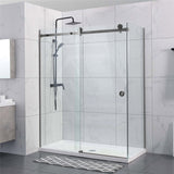 M#1(Gunmetal Grey) 870-1180x2000mm Gunmetal Grey Sliding Shower Screen L Shape Frameless Square Rail 10mm Glass Embedded Circle Handle
