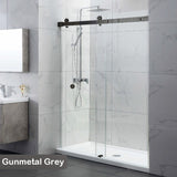 870-1180x2000mm Wall to Wall Sliding Shower Screen Frameless Variant Colour Stainless Steel Square Rail 10mm Glass Round Handle