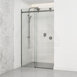 870-1180x2000mm Wall to Wall Sliding Shower Screen Frameless Variant Colour Stainless Steel Square Rail 10mm Glass Round Handle