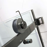 870-1180x2000mm Wall to Wall Sliding Shower Screen Frameless Variant Colour Stainless Steel Square Rail 10mm Glass Round Handle