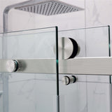 N#1(Nickel) 870-1180x2000mm Brushed Nickel Sliding Shower Screen L Shape Frameless Square Rail 10mm Glass Embedded Circle Handle