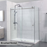 N#1(Nickel) 870-1180x2000mm Brushed Nickel Sliding Shower Screen L Shape Frameless Square Rail 10mm Glass Embedded Circle Handle