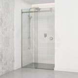 870-1180x2000mm Wall to Wall Sliding Shower Screen Frameless Variant Colour Stainless Steel Square Rail 10mm Glass Round Handle