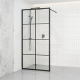 900-1000x2000mm Black Fully Framed Shower Screen Grid Lattice Single Door Fixed Panel Walk-in 6mm Tempered Small Glass