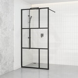 1000-1100x2000mm Black Fully Framed Shower Screen Grid Single Door Fixed Panel Walk-in 6mm Small Glass