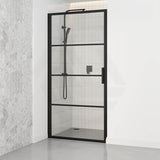 900/1000x2000mm Wall to Wall Black Framed Shower Screen Pivot Grid Door 6mm Glass