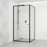 700-1470x2000mm Semi-frameless L Shape Shower Screen Pivot Door with Return Panel Black Fittings