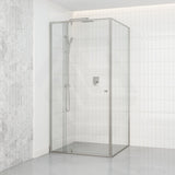 N#1(Nickel) 850-1250x2000mm Adjustable Semi-frameless L Shape Shower Screen Pivot Door with Return Panel Brushed Nickel Fittings Nano Coating
