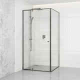 M#1(Gunmetal Grey) 850-1250x2000mm Semi-frameless L Shape Shower Screen Pivot Door with Return Panel Gunmetal Grey Fittings
