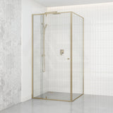 G#9(Gold) Semi-frameless Square Shower Screen Pivot Door 850-1250x2000mm with Knot Handle & Return Panel Elegant Light Gold Fittings