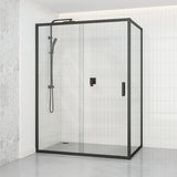 920-1750x2000mm L Shape Shower Screen Sliding Door Matt Black Semi-frameless 6mm Glass with Return Panel