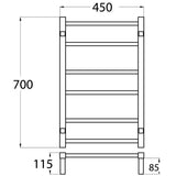 Heated Towel Rail 6 Bar Square - Matt Black
